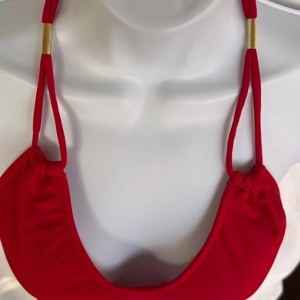 Venus One Piece Swimsuit Red w/ Gold Accents Strappy Back Sz 8 - Picture 4 of 7